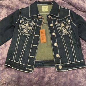 Dark Denim Jacket Cross Stitch Pocket